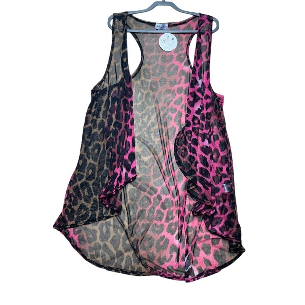 Southern Charm Pink Leopard Print Sheer Mesh Racerback High Low Vest  Regular